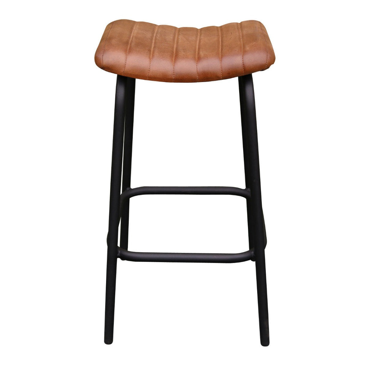 Industrial Bar Stool with Leather Tan Seat Pad Commercial Furniture