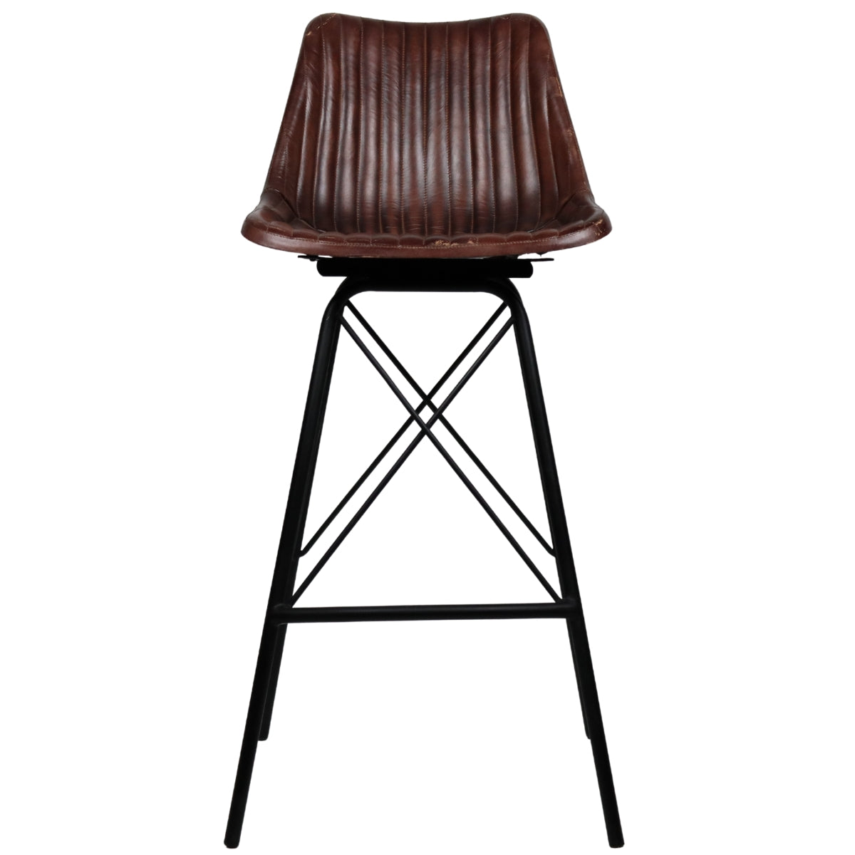 Industrial Bar stool Ribbed Leather