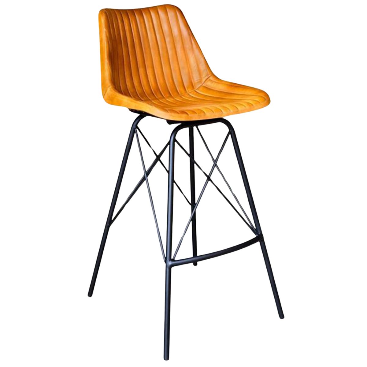 Industrial Bar stool Ribbed Leather